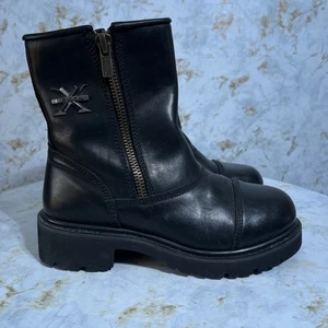 XElement Men's Size 8 Shoes Black Leather Zip Up Cap Toe Biker Motorcycle Boots - Picture 1 of 12