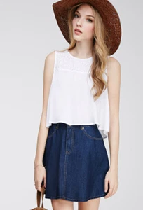 NWT Forever 21 WHITE Floral Eyelet Woven Crop Top Sleeveless SMALL S - Picture 1 of 1