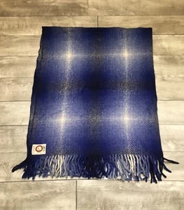 Portland Woolen Mills Blanket 56” x 64” Wool Cabin Ombre Plaid Camping Vintage - Picture 1 of 8