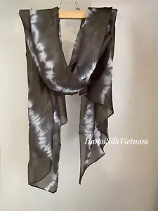 100% Pure Mulberry Silk Scarf, Long Real silk Shawl, Dark Color, No Fringe - Picture 1 of 4