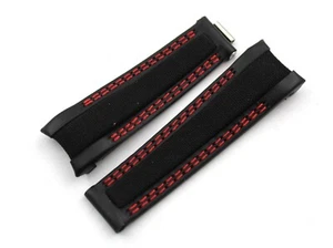 Cinturino Pelle/Cordura Nero Rosso 20/16mm Chiusura Clasp Accessori Ricambi New - Bild 1 von 5
