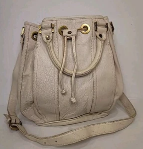 Tory Burch Drawstring Bucket Bag Hobo Shoulder Crossbody Purse Ivory Vintage - Picture 1 of 15