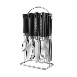 Stainless Steel Cutlery Set for Dining Table with Stand - 24 Pcs (Black) - Picture 1 of 2