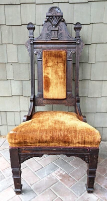 Silla Trono Madera y Terciopelo Tallada a Mano Siglo XIX, Estado Original Foto 1 de 4