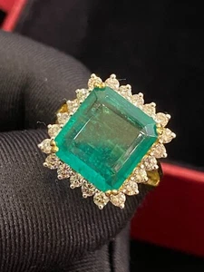 Splendido Anello Cocktail Diamanti Smeraldo Diamanti Taglio Rotondo Brillante 7,83 Cts in Oro 14K - Foto 1 di 12