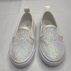 Cat & Jack Madigan Slip-On Sneakers Toddler Girls White Glitter Size 6 - Picture 1 of 7