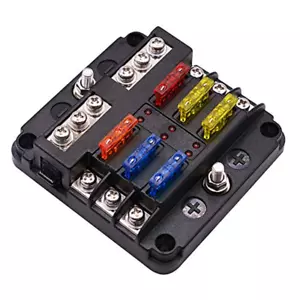 12 Volt Fuse Block, Waterproof 6 Way Fuse Box with 6 Ground Negative Busbar for  - Picture 1 of 12