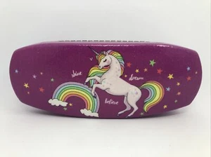 NEW Purp Unicorn Rainbow Stars Shine Believe Dream Hard Clamshell Eyeglass Case - Picture 1 of 9