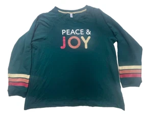Joyspun Sweatshirt Women's Graphic Peace & Joy Stripe Sleeve Green Large - Picture 1 of 18