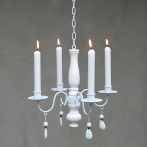 Kleiner Vintage Kerzen Kronleuchter Weiß Kerzenleuchter Decke hängend Landhaus - Bild 1 von 3