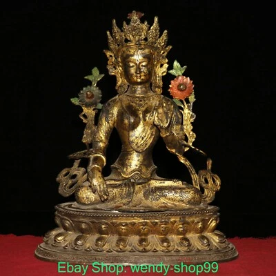 17" Antigua Dinastía Tíbet Bronce Dorado 7 Ojos Blanco Tara Diosa Buda Loto Estatua Foto 1 de 4