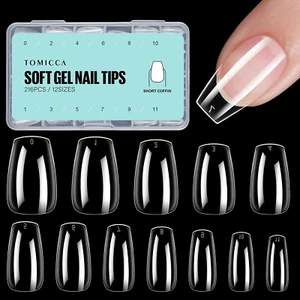 Coffin Acrylic Nails - Clear Short Coffin Nails, 216Pcs Fake False Nails for Nai - Picture 1 of 12