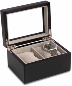Matte Black Finish Wood 2-Watch Case - Picture 1 of 2