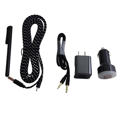 6ft long Micro USB braided Cable, Aux, Stylus,Dual Port Car & Home Charger Combo - Image 1 of 4