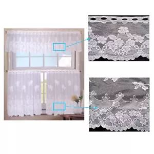 3 Pce Cafe White FLORA Lace Kitchen Window Curtain Set - Picture 1 of 2