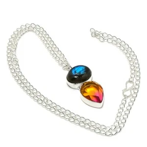 Labradorite, Tourmaline Gemstone 925 Silver Jewelry Necklace 18" R-5726 - Picture 1 of 1