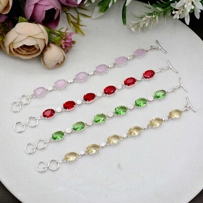 Pulsera de piedras preciosas naturales multicolores de plata de ley 925 regalo para ella/él Foto 1 de 4