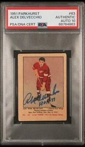 1951 Parkhurst 63 Alex Delvecchio signierte Rookie Karte RC HOF 77 PSA Autogramm Klasse 10 - Bild 1 von 4