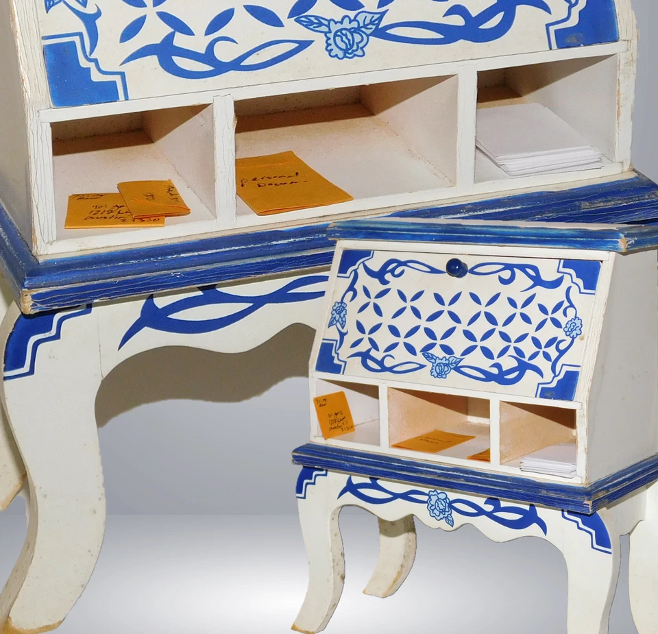 Antique Dollhouse Wood Furniture Handpainted Miniature Secretary Desk - Image 1 of 4