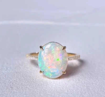 Increíble anillo de piedras preciosas de ópalo de fuego anillo de oro macizo de 10 k tamaño disponible Foto 1 de 4