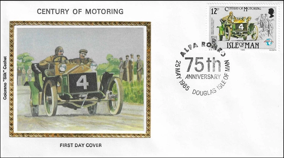 Rolls Royce Rolls Winner Race Trophy 1906 Isle Of Man GB Colorano Silk FDC 1985 - Image 1 of 1