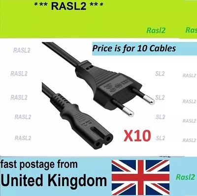 10x EU C7 Figure 8 Plug 2 Pin European Mains Cable Lead  Cord IEC C7 F8, 50cm 2m - Image 1 of 4