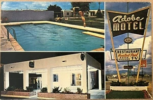 Postal de piscina de Adobe Motel de Santa Fe Nuevo México c1950 - Imagen 1 de 6