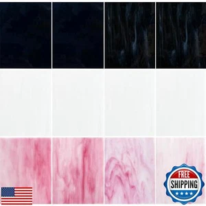 ILLUCKAI 12 Sheets Black + White +Pink Stained Glass Sheets, 4 x 6 inch Stain - Picture 1 of 5