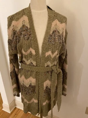 Novo Cardigã Feminino Preswick & Moore 1X Longo Rosa Oliva Pálido Boho Etiqueta de Cinto $99 - Imagem 1 de 4