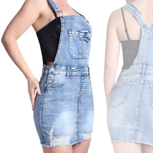Abito Corto Da Donna Jeans Latzkleid Minigonna Latzrock Distrutto Con Frange - Foto 1 di 4