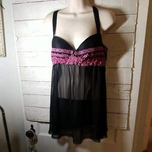 Womens Cinema Etoile Lingerie (Top Only ) Sheer Black Pink Underwire Size Lg - Picture 1 of 6