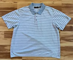 Tasso Elba Men's Polo Shirt Striped Blue Short Sleeve XL 100% Cotton - Picture 1 of 5