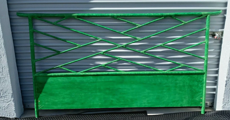 Vintage Mid Century King Size Pagoda Bamboo Green Headboard - Image 1 of 4