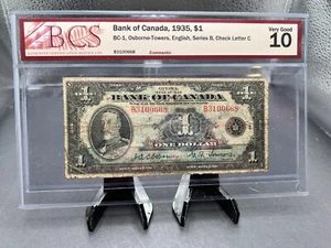 1935 Bank Of Canada $1 Bank Note Series B BCS Graded VG-10 SN# B3100368 - Picture 1 of 5