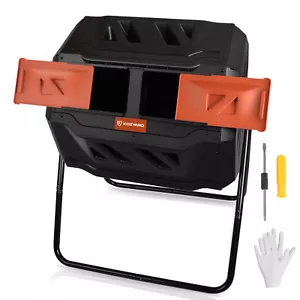 KOZYARD 160L Dual Chamber Compost Bin 360° Rotating w/ Lids Tumbling Composter - Picture 1 of 12