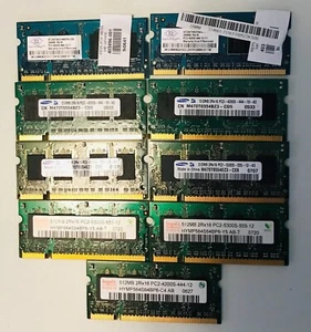 Memory 512MB SODIMM PC2-4200 & PC5300 DDR2 200 pin Laptop 9 Lot - Picture 1 of 2