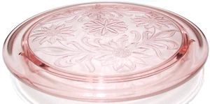 Vintage Jeannette Glass Footed Cake Plate Pink Depression Sunflower 10" D - Picture 1 of 7