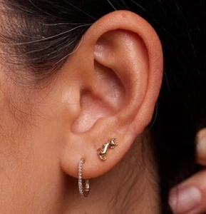 Pendientes de aro ovalado de diamante real de 14 K, oro sólido real diamante natural genuino - Imagen 1 de 10