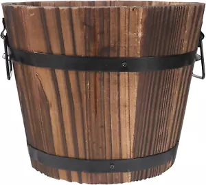Rustic Wooden Bucket Barrel Planter Rustic Whiskey Bucket Flower Plant Pots Boxe - Picture 1 of 9