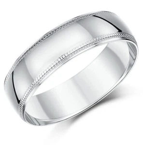 7 mm Millgrain Edge Sterlingsilber Ehering schweres gerichtsförmiges Band - Bild 1 von 6