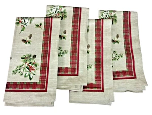 Williams Sonoma Holiday Plaid Forest Dinner Napkins 4 Christmas Made In Italy - Picture 1 of 9