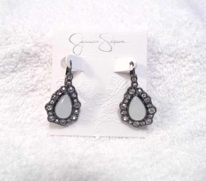 Jessica Simpson Silver/White Stone Drop Earrings - Picture 1 of 1