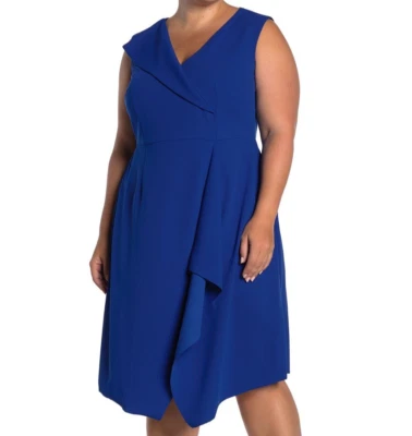 Vestido de día Donna Morgan elástico crepé simulado envolvente talla 14W zafiro nuevo con etiquetas $158 MB2-31 Foto 1 de 3