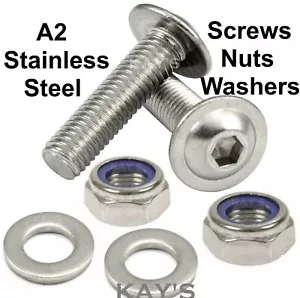 M4 M5 M6 Flanged Button Head Screws + Nyloc Nuts & Washers A2 Stainless Steel - Picture 1 of 6