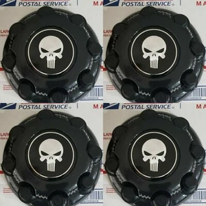 4pcs New Black 8 Lug Center Caps Express Van SKULL LOGO   - Picture 1 of 1
