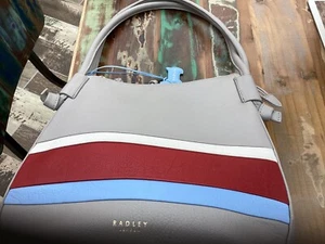 RADLEY GREY STRIPE LEATHER GRAB SHOULDER BAG used couple time - Picture 1 of 13
