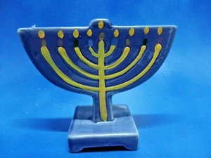 Blaue Keramik Judaica handbemalt Menora blau gelb von Giftco 4" x 5" - Bild 1 von 6