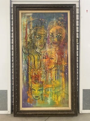 🔥 Vintage Mid Century Modern Abstract EXOTICA Women Beauty Oil Painting, 1959 - Image 1 of 4