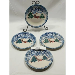 4er Set Folk Craft Cabins von Tien Shang Weihnachtsbaum Teller - Bild 1 von 7