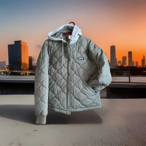 Vans Jacket Light Green Black Off The Wall Puffer Quilted Button Up Mens Size S - Picture 1 of 6